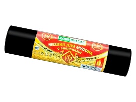 Мешки для мусора 120 л, с завязками, черные, в рулоне 10 шт., ПНД, 15 мкм, 800х750 мм, VIP, Z12010black в Абакане