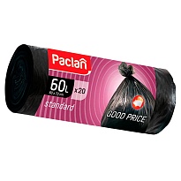 Мешки для мусора 60 л, черные, в рулоне 20 шт., ПНД, 7,4 мкм, 720х600 мм, PACLAN, 600820 в Абакане