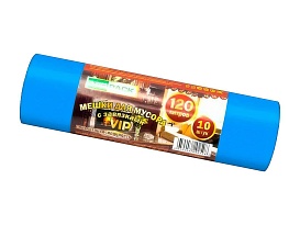 Мешки для мусора 120 л, с завязками, синие, в рулоне 10 шт., ПНД, 15 мкм, 800х750 мм, VIP, Z12010blue в Абакане