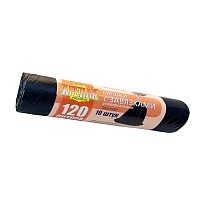 Мешки для мусора 120 л, с завязками, черные, в рулоне 10 шт., ПНД, 16 мкм, 1100х700 мм, Крепак, 4607075710320 в Абакане