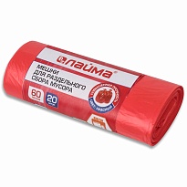 Мешки для мусора 60 л, красный, в рулоне 20 шт., ПНД, 10 мкм, 680х580 мм, LAIMA, 606702 в Абакане