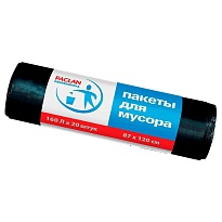 Мешки для мусора 160 л, черные, в рулоне 20 шт., ПВД, 30 мкм, 1200х870 мм, PACLAN Professional, 604082 в Абакане