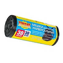 Мешки для мусора 30 л, черные, в рулоне 30 шт., ПНД, 9 мкм, 600х500 мм, Крепак, 4607075710108 в Абакане