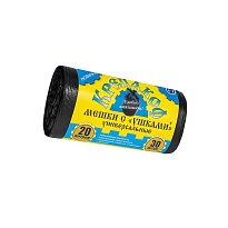 Мешки для мусора 20 л, с ушками, черные, в рулоне 30 шт., ПНД, 10 мкм, 550х440 мм, Крепакоф, 4607075710405 в Абакане