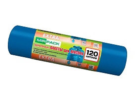 Мешки для мусора 120 л, синие, в рулоне 10 шт., ПНД, 14 мкм, 1100х700 мм, EXTRA, ex1201802 в Абакане