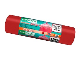 Мешки для мусора 120 л, красные, в рулоне 10 шт., ПНД, 14 мкм, 1100х700 мм, EXTRA, ex1201805 в Абакане