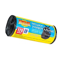 Мешки для мусора 120 л, черные, в рулоне 20 шт., ПНД, 15 мкм, 1100х700 мм, Крепак, 4607075710207 в Абакане