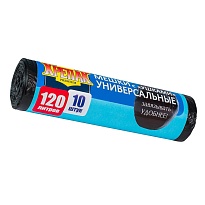 Мешки для мусора 120 л, с ушками, черные, в рулоне 10 шт., ПНД, 15 мкм, 1100х700 мм, Крепак, 4607075710474 в Абакане
