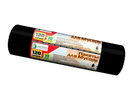 Мешки для мусора 120 л, черные, в рулоне 10 шт., ПНД, 12 мкм, 1100х700 мм, MIRPACK Classik, 1201011 в Абакане