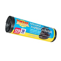 Мешки для мусора 120 л, черные, в рулоне 10 шт., ПНД, 15 мкм, 1100х700 мм, Крепак, 4607075710214 в Абакане