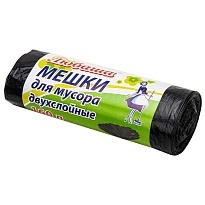 Мешки для мусора 160 л, черные, в рулоне 10 шт., ПВД, 23 мкм, 1200х900 мм, Любаша, 607681 в Абакане