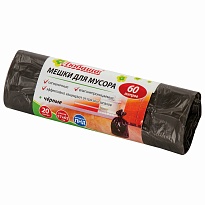 Мешки для мусора 60 л, черные, в рулоне 20 шт., ПНД, 5 мкм, 650х570 мм, Любаша, 605331 в Абакане