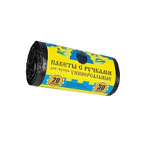 Мешки для мусора 20 л, с ручками, черные, в рулоне 30 шт., ПНД, 10 мкм, 550х440 мм, Крепакоф, 4607075710658 в Абакане