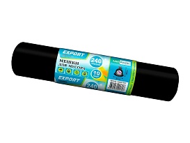Мешки для мусора 240 л, черные, в рулоне 10 шт., ПВД 80 мкм, 1300х930 мм, EXPORT, exp 24010167 в Абакане