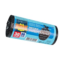 Мешки для мусора 30 л, с ушками, черные, в рулоне 30 шт., ПНД, 9 мкм, 600х500 мм, Крепак, 4607075710450 в Абакане