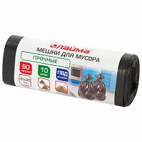Мешки для мусора 90 л, черные, в рулоне 10 шт., ПВД, 25 мкм, 950х600 мм, LAIMA, 605332 в Абакане