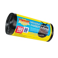 Мешки для мусора 180 л, черные, в рулоне 30 шт., ПНД, 20 мкм, 1150х800 мм, Крепак, 4607075710139 в Абакане