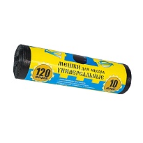 Мешки для мусора 120 л, с ушками, черные, в рулоне 10 шт., ПНД, 13 мкм, 1050х680 мм, Крепакоф, 4607075710252 в Абакане