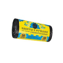 Мешки для мусора 30 л, с ручками, черные, в рулоне 30 шт., ПНД, 9 мкм, 620х480 мм, Крепакоф, 4607075710665 в Абакане