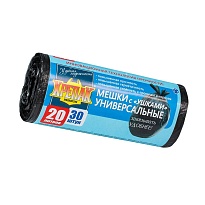 Мешки для мусора 20 л, с ушками, черные, в рулоне 30 шт., ПНД, 10 мкм, 550х440 мм, Крепак, 4607075710443 в Абакане