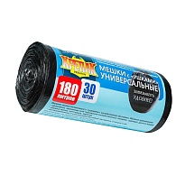 Мешки для мусора 180 л, с ушками, черные, в рулоне 30 шт., ПНД, 20 мкм, 1150х800 мм, Крепак, 4607075710399 в Абакане