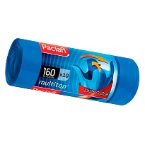 Мешки для мусора 160 л, с ушками, синие, в рулоне 10 шт., ПВД, 30 мкм, 1250х900 мм, PACLAN Multitop, 604064 в Абакане