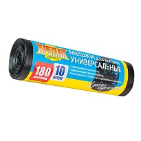 Мешки для мусора 180 л, черные, в рулоне 10 шт., ПНД, 20 мкм, 1150х800 мм, Крепак, 4607075710481 в Абакане