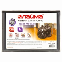 Мешки для мусора 240 л, черные, в пачке 5 шт., ПВД 60 мкм, 1400х900 мм, LAIMA, 601394 в Абакане