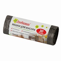Мешки для мусора 30 л, черные, в рулоне 20 шт., ПНД, 5 мкм, 550х470 мм, Любаша эконом, 605329 в Абакане