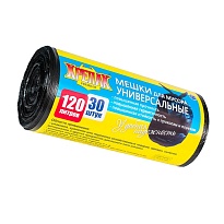 Мешки для мусора 120 л, черные, в рулоне 30 шт., ПНД, 15 мкм, 1100х700 мм, Крепак, 4607075710122 в Абакане