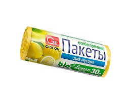 Мешки для мусора 30 л, ароматизированные, Лимон, желтые, в рулоне 20 шт., ПНД, 9 мкм, 560х530 мм, GRIFON Aroma, 101-020 Li в Абакане