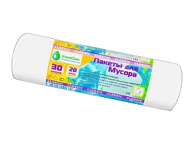 Мешки для мусора 30 л, белые, в рулоне 20 шт., ПНД, 7 мкм, 600х500 мм, MIRPACK Classik, 302042 в Абакане