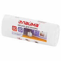 Мешки для мусора 60 л, белые, в рулоне 20 шт., ПНД, 7 мкм, 680х580 мм, LAIMA, 605539 в Абакане