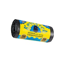 Мешки для мусора 30 л, с ушками, черные, в рулоне 30 шт., ПНД, 8 мкм, 580х460 мм, Крепакоф, 4607075710238 в Абакане