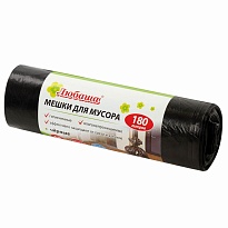 Мешки для мусора 180 л, черные, в рулоне 10 шт., ПВД, 24 мкм, 1060х800 мм, Любаша, 605336 в Абакане