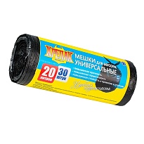 Мешки для мусора 20 л, черные, в рулоне 30 шт., ПНД, 10 мкм, 550х440 мм, Крепак, 4607075710092 в Абакане