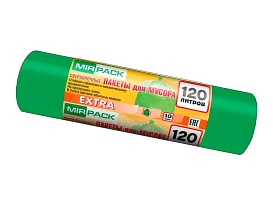 Мешки для мусора 120 л, зеленые, в рулоне 10 шт., ПНД, 14 мкм, 1100х700 мм, EXTRA, ex1201804 в Абакане
