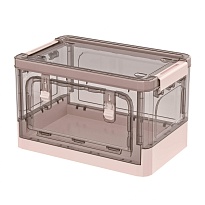 Ящик пластиковый складной прозрачный коричневый, дно розовое, 360х235х230 мм, с колесиками в Абакане